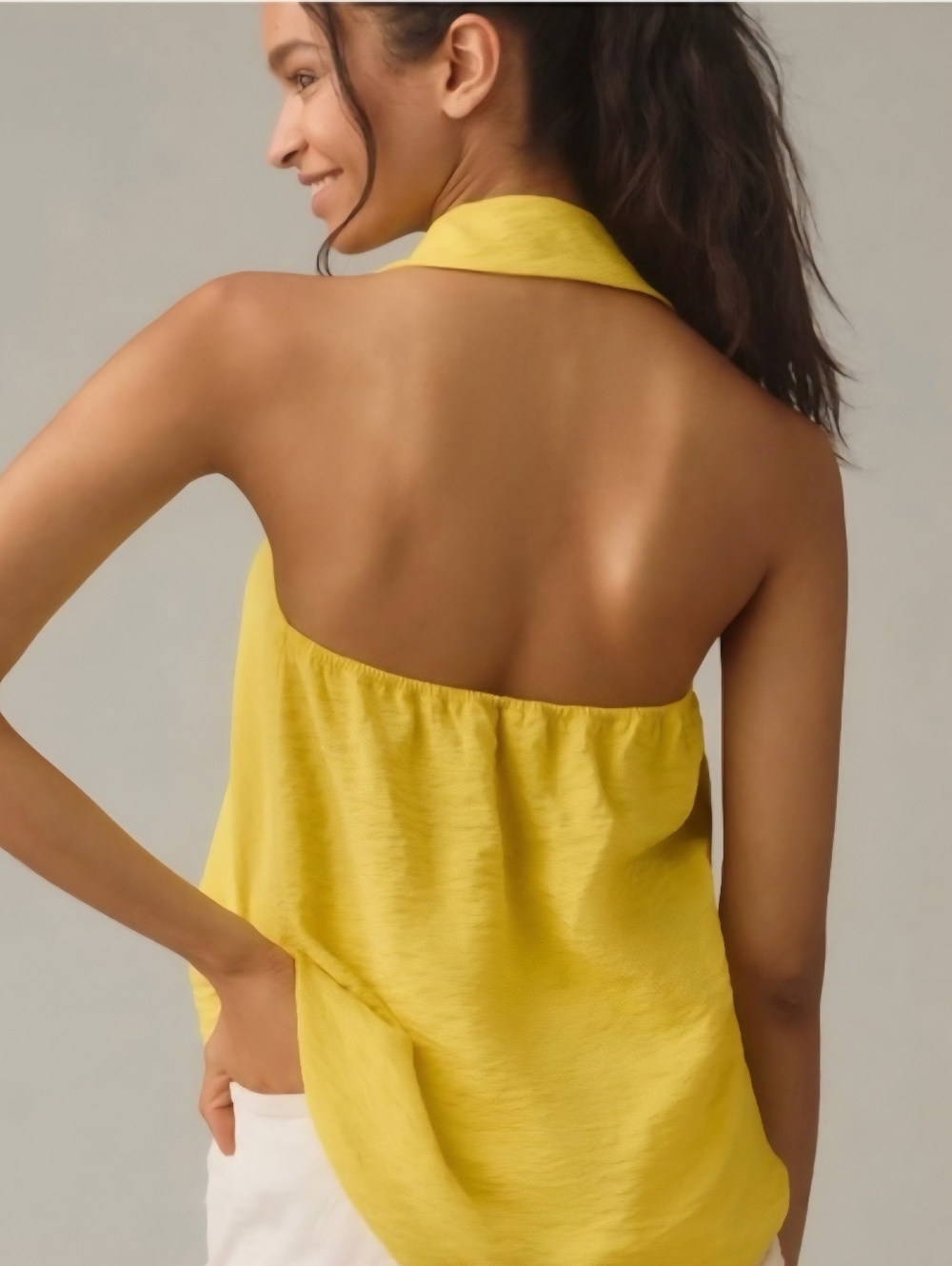 Anthropologie Yellow "The Dylan" Collared Halter Open Back Sleeveless Top - Picture 14 of 15